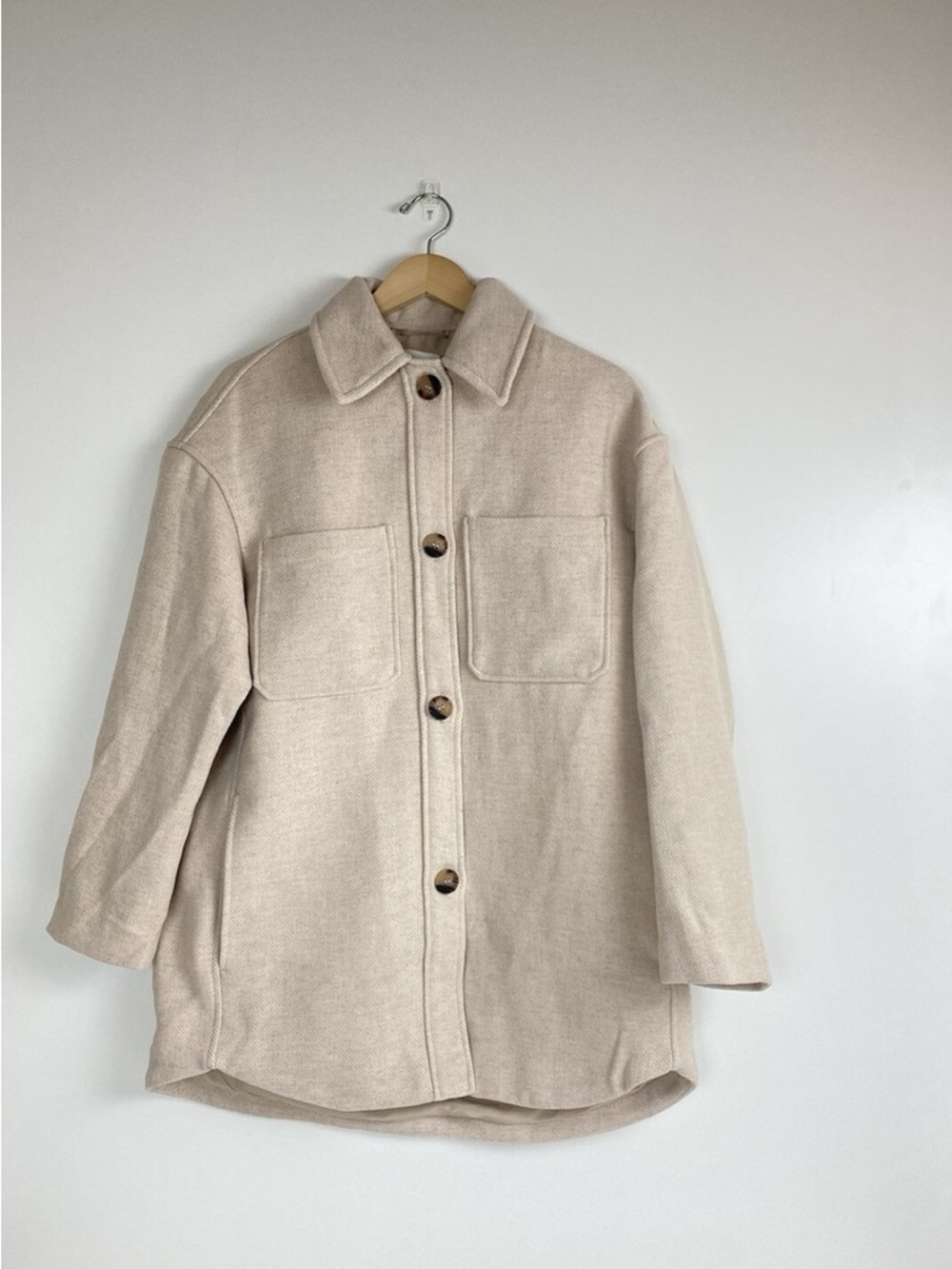 H&M Shirt Jacket Shacket Oversized Size Small Beige - Picture 2 of 8
